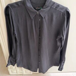Equipment Wnn  Black Long-Sleeve Silk Button-Down Shirt w/ open slits on sleeves